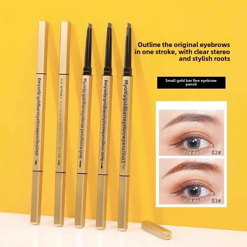 Small Gold Bar Eyebrow Pencil for Women, Natural Waterproof Sweatproof Long-lasting Non-fading Ultra-fine Tip Wild Eyebrow Beginner Eye Makeup Eyebrow Pencil