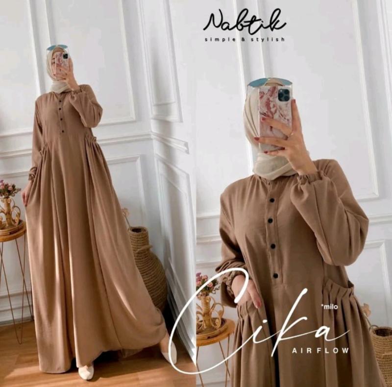 Product Introduction of CIKA GAMIS CRINKLE AIRFLOW WANITA TERBARU 2023 Hitam Cokelat Navy Putih Dress Panjang Kantong 31