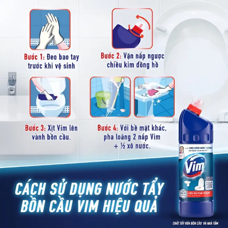 Combo 2 chai vim tẩy bồn cầu loại 880ml Làm Sạch chanh vàng không gây dị ứng 4