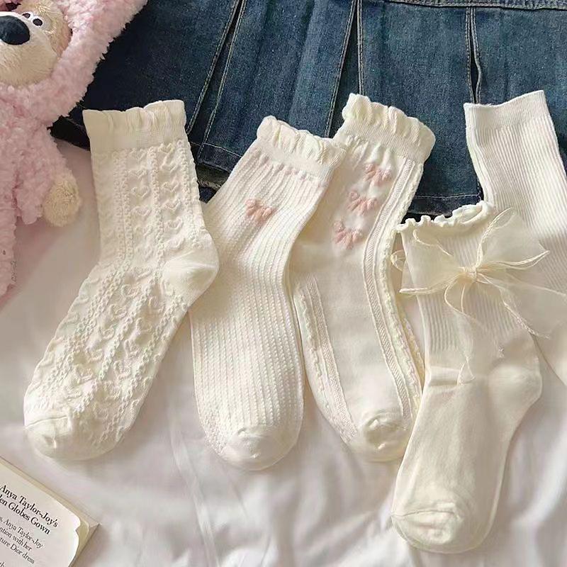 Product Introduction of Tất Lolita, 1 Đôi, Có Nơ, Ống Giữa, Phong Cách Preppy, Tất Công Chúa, Thời Trang Đường Phố JK vớ  da 18