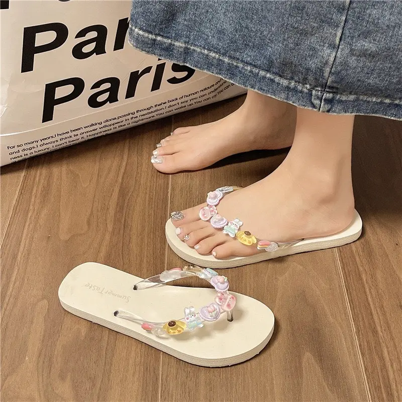 Dép tông nữ, Dép đi biển, Dép đi chơi, Dép tông nhựa dẻo kèm stikker siêu xinh, siêu nhẹ MINN SHOES DéP Nữ GiàY Sandal Nhung Jean