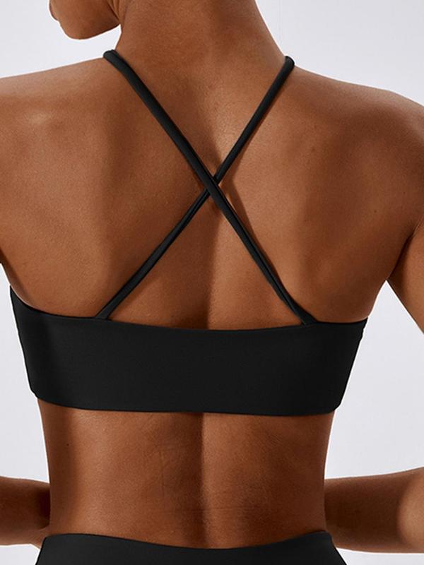 Women's Criss Cross Backless Sports Bra, Solid Color Soft Comfortable Breathable Athletic Bra for Yoga Gym Workout, Lady Activewear Valentine's Day 8
