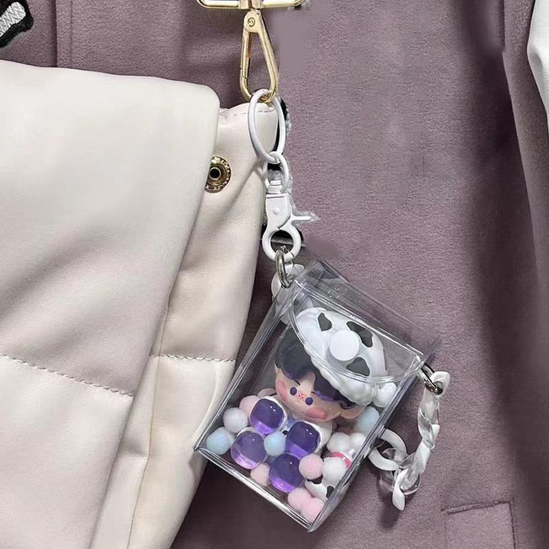 Product Introduction of Mini Anime Doll Display Bag Transparent Coin Purse Pendant Square Pouch Organizer Wallet Key Lipstick Earphone Storage Bag 22
