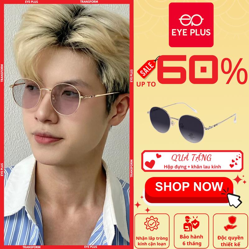 Kính Cận Đổi Màu Chống Ánh Sáng Xanh Thế Hệ Mới Dáng Tròn Nam Nữ Eye Plus 660551 Gọng Kính Kim Loại Chuôi Bọc Nhựa TR90, Kính Mắt Kiểu Dáng Thời Trang Unisex Hiện Đại