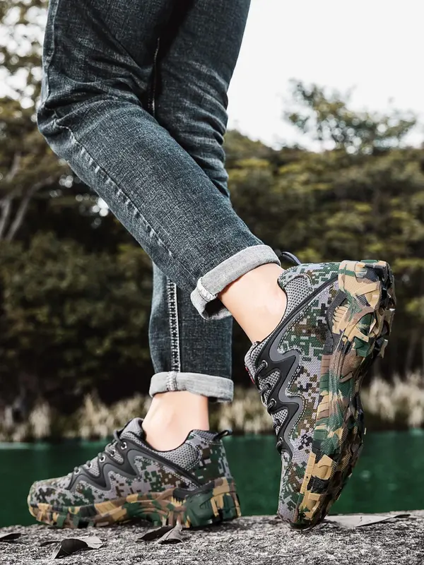 Men's Camo Print Lace Up Low Top Sneakers, Casual Comfortable Breathable Sports Shoes, Outdoor Sports Shoes for Men 3