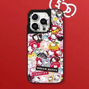 Cute Full Screen KT Cat Anniversary Stickers Mirror iPhone 15 Pro Max Phone Case 14 Pro Apple 13 Cartoon