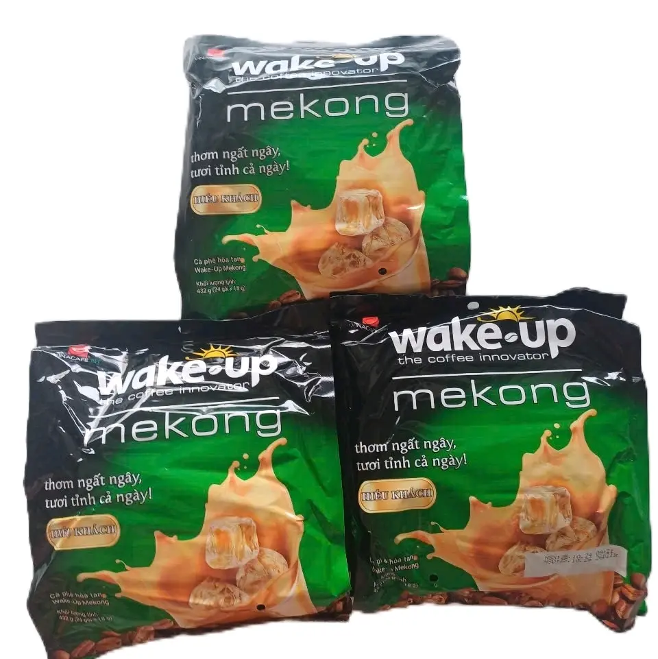 Combo 3 bịt cafe sữa Wake up Mekong Màu xanh ( mẫu mới ) 1 bịt 24 gói ×18g Coffee Cà Phê