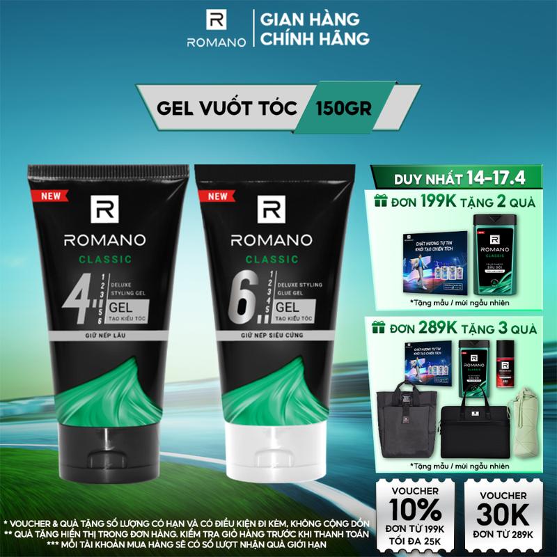 [ĐƠN 199K TẶNG 2 QUÀ] Gel vuốt tóc Chăm Sóc Tóc cho nam Romano Classic 150g