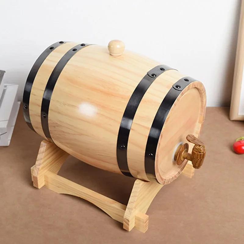 1L/1.5L/3L Wood Wine Barrel Vintage Oak Beer Brewing Accessories Whiskey Storage Container Home Decoration Wine Bar Tools 2