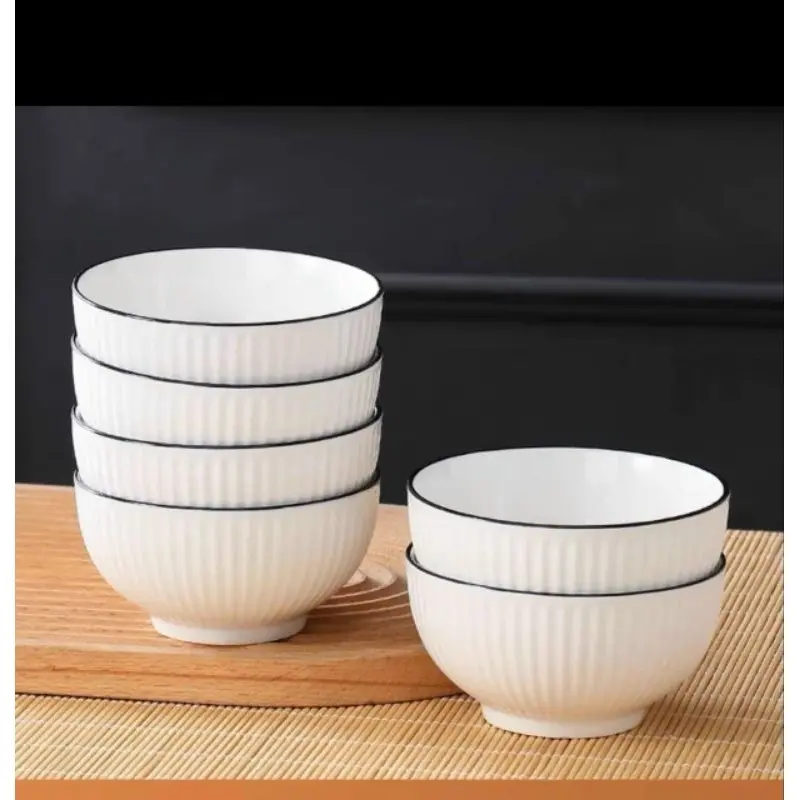Bộ Bát Đĩa Trắng Kẻ Đen Cao Cấp 22 Chi Tiết Đã bao gồm tặng 2 Bát  Và  Đĩa Hình Con Cá Mới 6