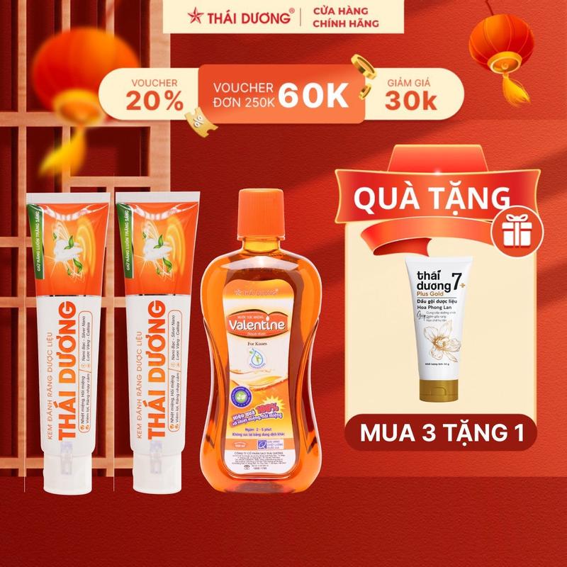[Live - Mua 3 tặng 1] 02 Kem đánh răng Thái Dương và 01 Nước súc miệng Valentine NGƯỜI LỚN TẶNG 01 dầu gội Thái Dương 7 Plus Gold 50ml- Sao Thái Dương Trắng Răng