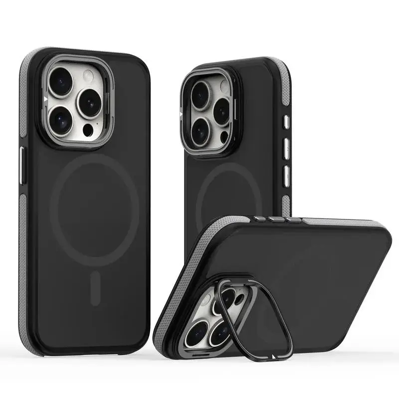 Phone Case For iPhone 16 15 14 13 12 Pro Max Plus Metal Camera Bracket Holder Magnetic Wireless Charge Translucent Cover Protection Smartphone