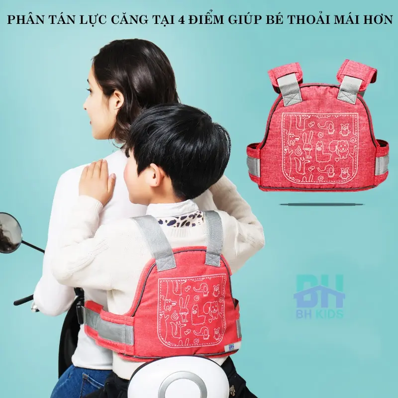 Đai đi xe máy BH Kids an toàn cho bé (từ 1 đến 10 tuổi), chống bụi bẩn, thoáng khí, chắc chắn, phát sáng ban đêm Địu 5