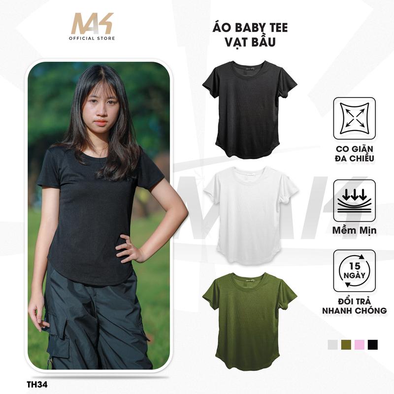 Áo Thun Trơn Baby Tee Vạt Bầu Tôn Dáng MAK Chất Vải Thun Tăm Co Giãn 4 Chiều Thoáng Mát Co Giãn Thoải Mái