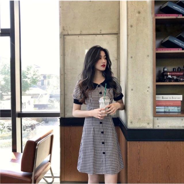 [Blapinkshop] Đầm caro Blapink đầm cổ sen phối màu sọc caro phong cách dễ thương nhí nhảnh 0