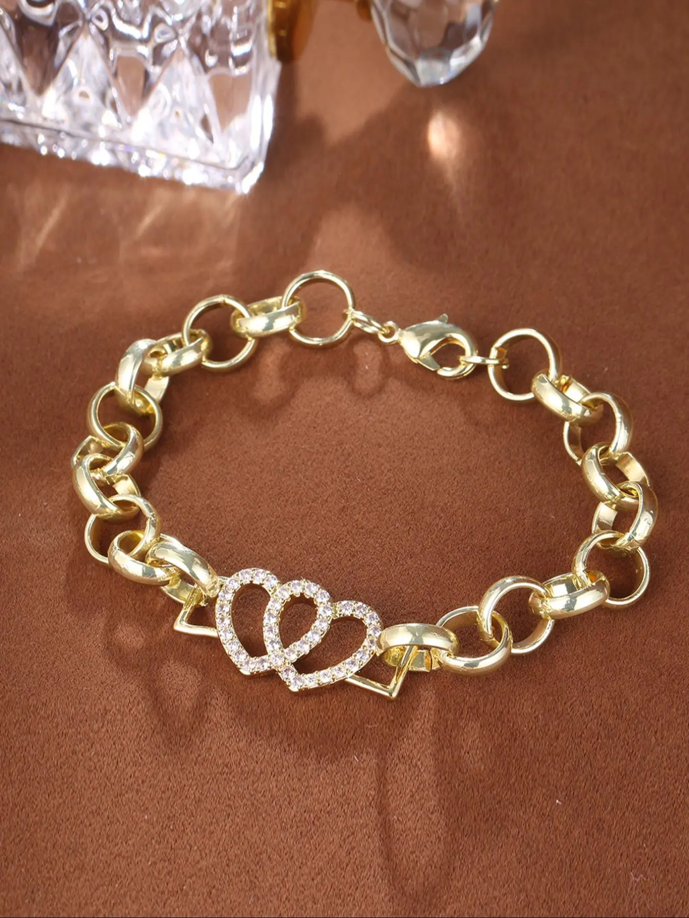 Fashion Heart Design Rhinestone Decorated Link Bracelet, Fashion Jewelry for Party, Daily Decor, Trendy All-match & Exquisite Jewelry for Birthday Gift, Valentine's Day, Women Gift
