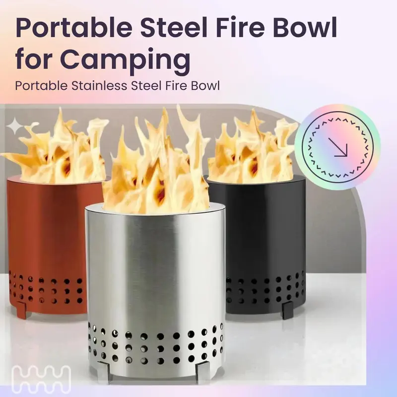 Portable Fire Bowl with Stand, Stainless Steel Decorative Fire Pit for Camping, Outdoor Modern Desktop Fire Bowl for Camping, Party, Picnic, Tabletop Fire Pit 1