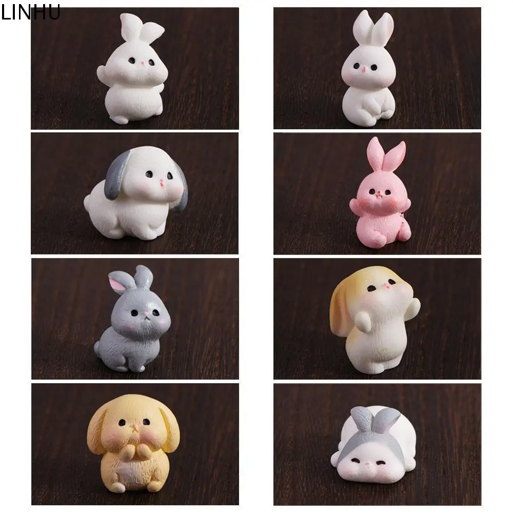 LINHU Funny DIY Rabbit Ornaments Mini Micro Landscape Resin Rabbit Model Cartoon Cute Rabbit Miniature Garden