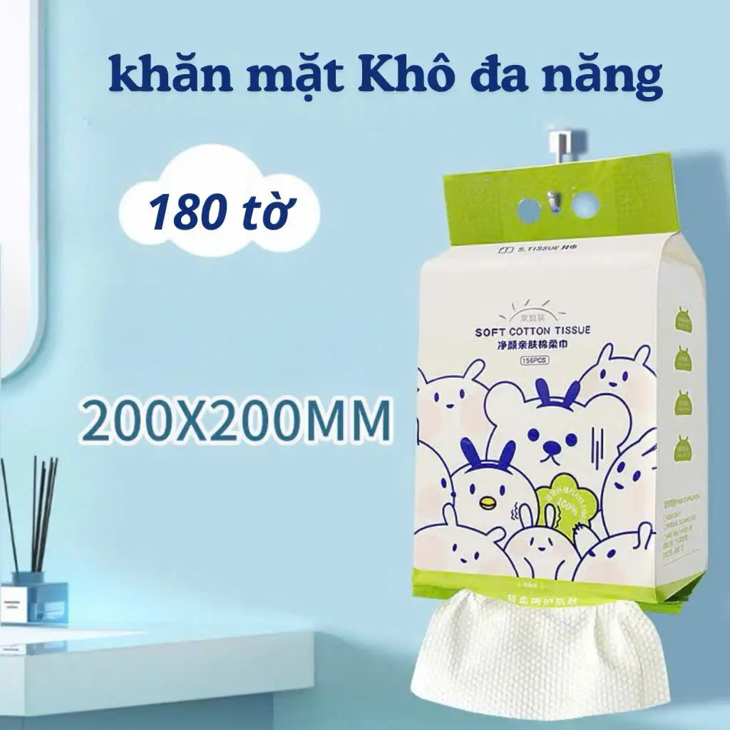 Khăn Lau Mặt Khô 600g - 180 tờ Đa Năng 1 Lần 100% COTTON TISSUE Cao Cấp
