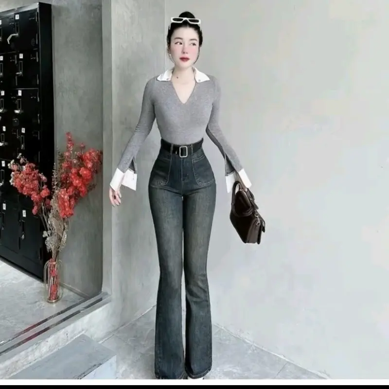 ( Vải k nhăn) Quần jean nữ ống loe hách dáng siêu đỉnh_ Quần bò nữ đẹp thanh lịch sang chảnh quansuong namlun 4
