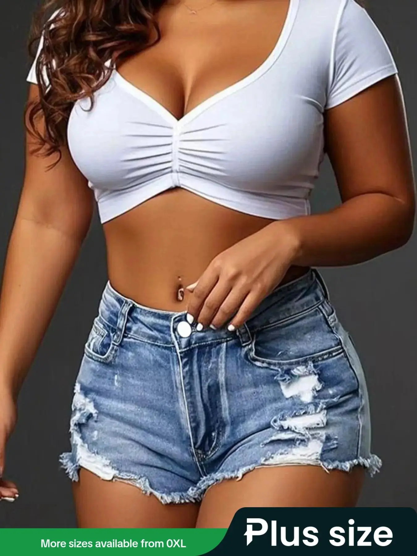 【Plus Size】 Solid Color Raw Hem Denim Shorts, Casual Fashion Ripped Shorts for Daily Outdoor Wear, Women Clothing for Summer