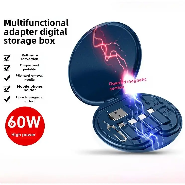 Magnetic Folding Fast Charging Data Cable with Pin Charging Connector Set for 60W Fast Charging Compatible with Apple and Android Devices Smartphone Cellphone Electronic Charger