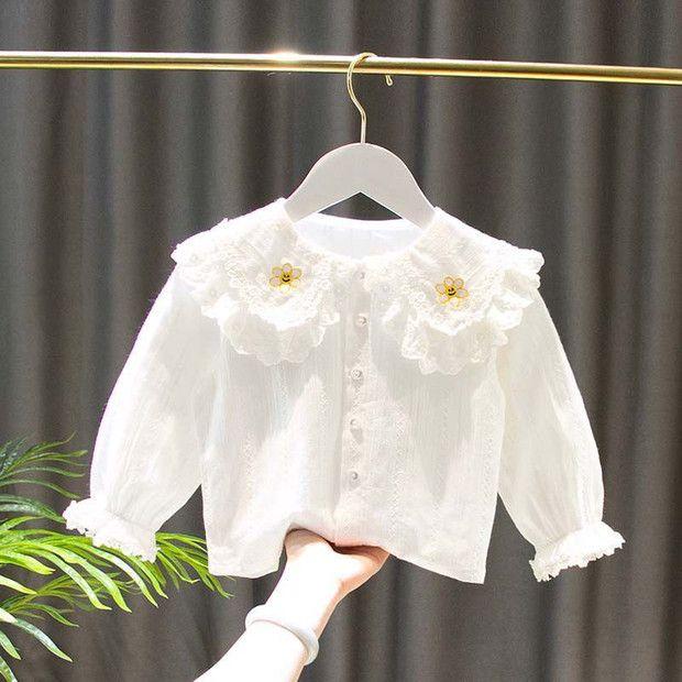 Product Introduction of Áo Sơ Mi Cổ Búp Bê Ren Phong Cách Hàn Quốc Cho Bé Gái, Hàng Mới Về Mùa Xuân Và Mùa Thu 2024, Áo Cardigan Mặc Trong Màu Trắng Cho Em Bé, Áo Dài Tay 1