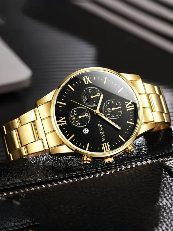 Men's Business Fashion Trendy Round Dial Quartz Watch, Fashion Watch for Party, Daily Clothing Decor, Trendy All-match & Exquisite Watch for Birthday Gift 4