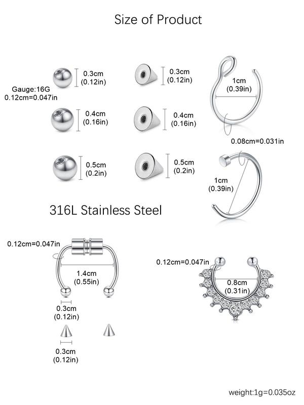 Fake Eyebrow Ring Fake Lip Labret Studs Replacement Balls Spike with  Sticker,  Non-piercing Body Jewelry, Fashion Accessories for Women & Men 3