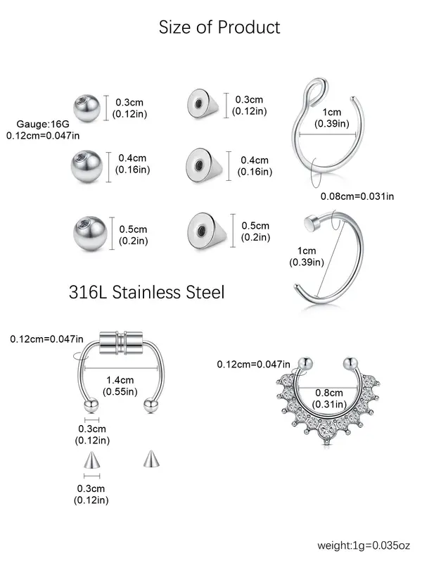 Fake Eyebrow Ring Fake Lip Labret Studs Replacement Balls Spike with  Sticker,  Non-piercing Body Jewelry, Fashion Accessories for Women & Men 3