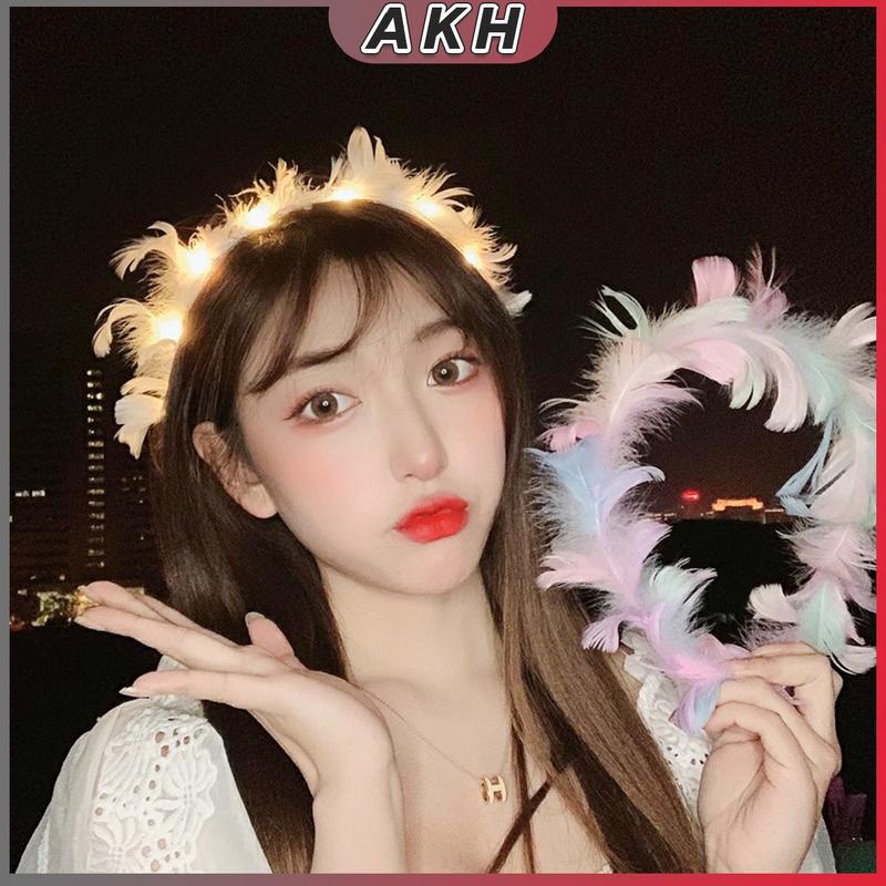 Product Introduction of LED 3 สเต็บ ที่คาดผมขนนกมีไฟ สําหรับงานปาร์ตี้ งานวันเกิด วันวาเลนไทน์ LED Feather Headband 14