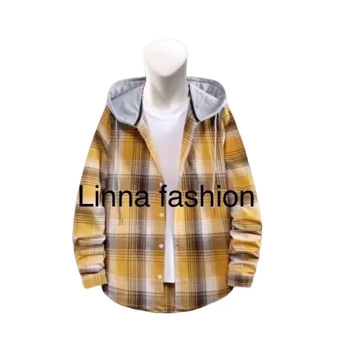 Áo Khoác Sơ Mi Vải Caro Nỉ Áo 1 lớp Nón 2 lớp  Mỏng Nhẹ Fom Dài Sọc Caro Che Nắng Cách Nhiệt Tốt Mẫu Mới 2024. Nam Menswear Cổ Tròn Shirt Có Cổ hoodie khong aohoodie hust ponytail cropped hoodies boxy