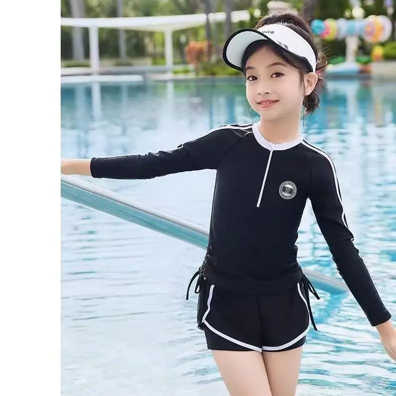 Đồ Bơi Trẻ Em Bé Gái, Bộ Sưu Tập 2025, Thiết Kế Xẻ Tà, Chống Nắng, Dành Cho Trẻ Trung Và Lớn, Hàng Mới Về, Dài Tay, Thích Hợp Cho Học Sinh Bé Gái, Trang Phục Tập Luyện Chuyên Nghiệp 3