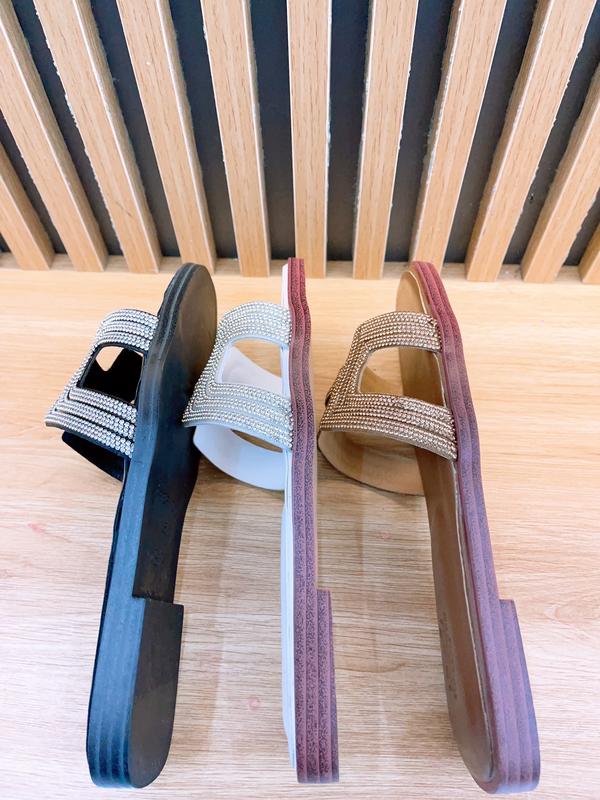 Dép chữ H đính đá đế chuẩn vân gỗ có hộp( 3 màu đen, trắng, nâu)