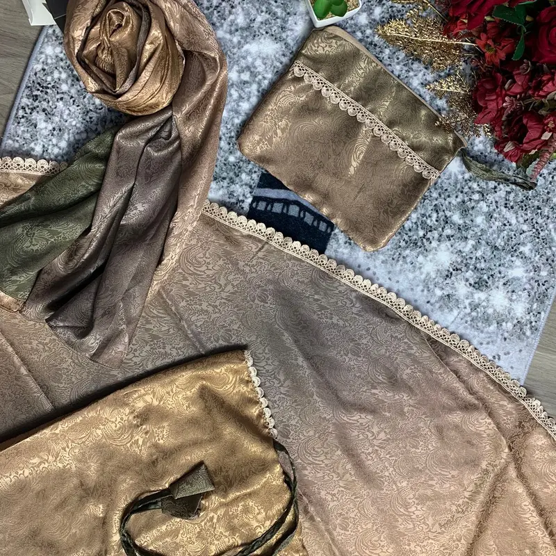 Mukena Gold Harian Jumbo Mewah Armaniya Silk 2 in 1 Motif Cantik Senada Renda 3