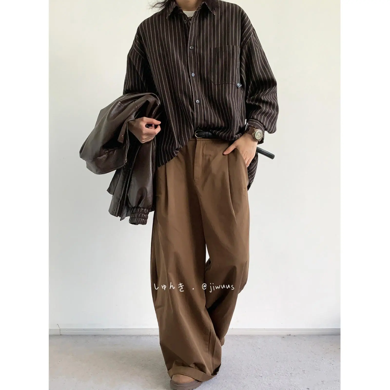 Áo Sơ Mi Sọc Cổ Điển Nhật Bản, Jiwuus, Unisex, Thích Hợp Cho Mùa Xuân Và Mùa Thu, Áo Đại Học, Phong Cách Ins, Dài Tay, Dáng Rộng Vừa Vặn, Áo Dễ Phối Đồ