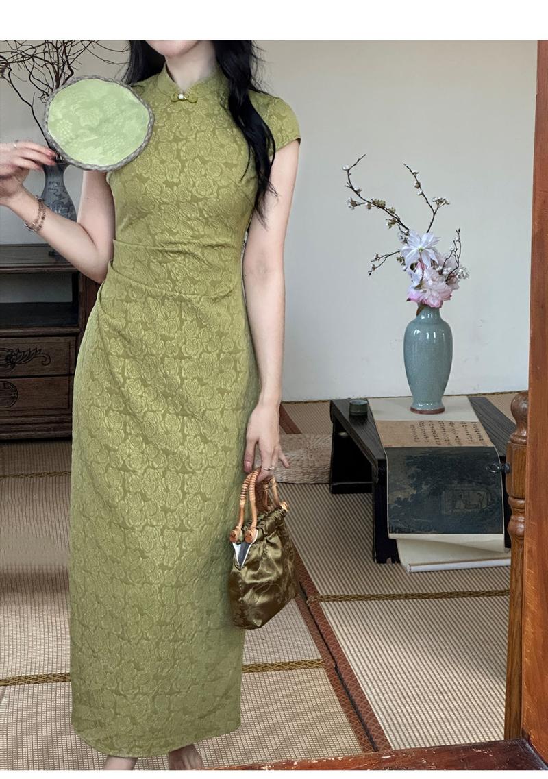 Product Introduction of Sườn Xám Hoa Hồng Trung Quốc Phong Cách Quốc Gia, Váy Dài Vừa Vặn Cao Cấp Váy Jacquard, Thích Hợp Cho Mùa Xuân Và Mùa Hè 2024 Nữ Women Dress 7