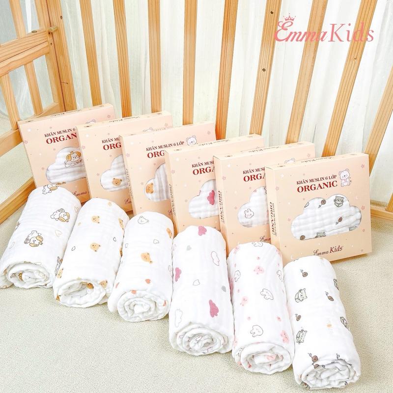 Deal Độc Quyền Khăn Tắm Xô Muslin Organic Emama Kids 6 Lớp Mềm Mại Thấm Hút Tốt Cho Bé Size 80x 110cm Voi