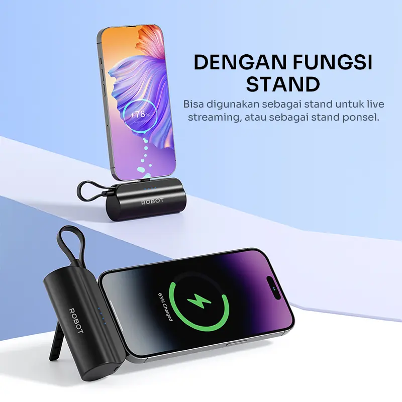 Robot Mini Powerbank RP-051L /RP-051C (Black and Pink) Port Type-C Lightning Travel Size Garansi 1 Tahun 4