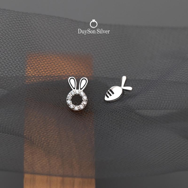Khuyên tai bạc nữ thỏ cà rốt bông tai bạc Ý 925 mạ vàng trắng cao cấp DUYSON SILVER Giá bán 1 đôi KNXK30