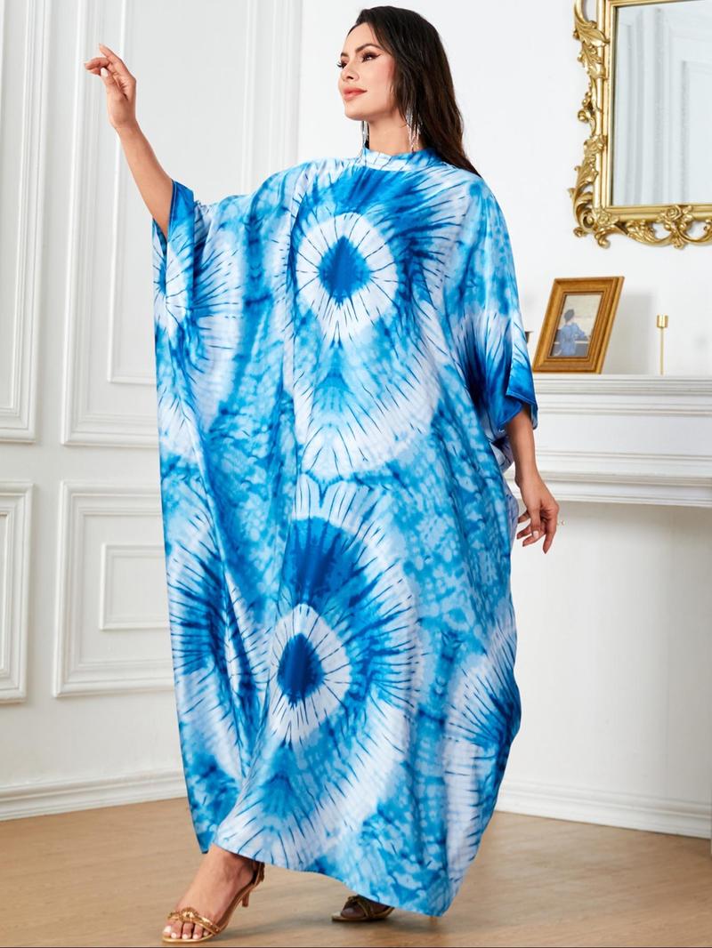 Product Introduction of Women's All Over Print Batwing Sleeve Kaftan, Elegant Mock Neck Long Sleeve Dress, Arabic Clothing for Women 14