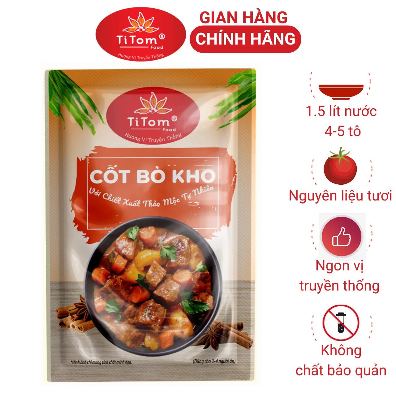 Gia vị bò kho TITOM gói 55g - công thức truyền thống, hương vị đậm đà chai