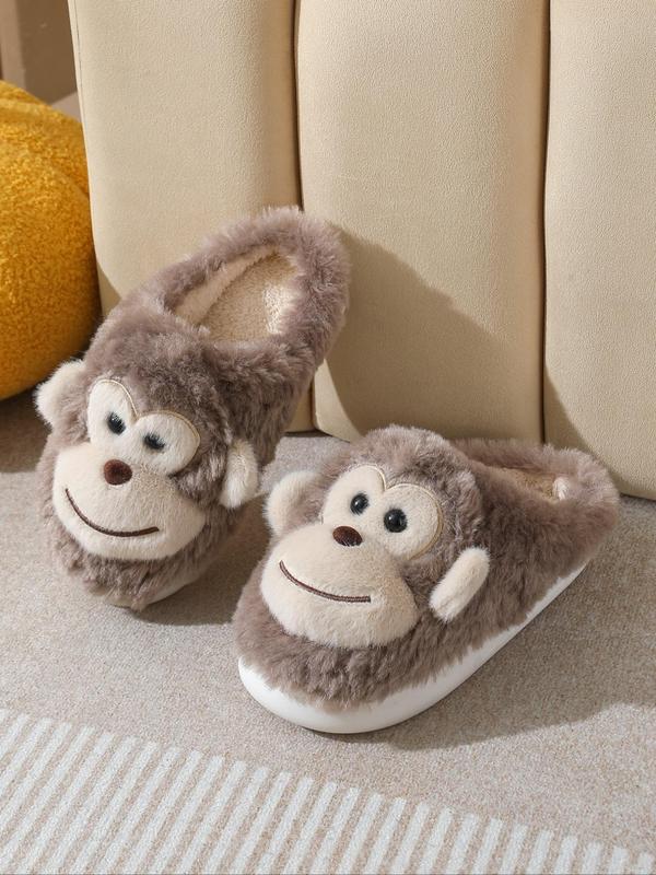Women's Cute Cartoon Monkey Design Plush Slippers, Casual Soft Comfortable Home Slippers, Warm Slippers for Indoor & Outdoor Use for Fall & Winter, Girl 3