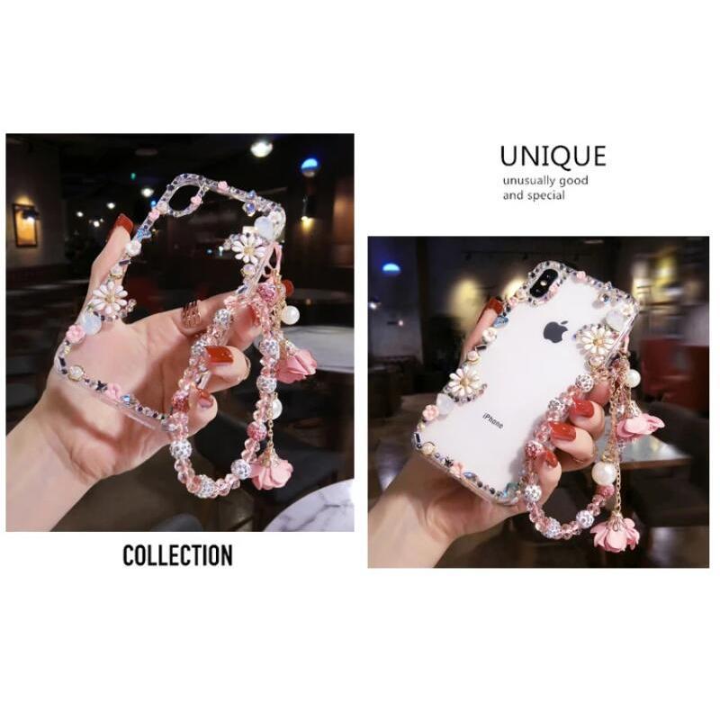 Ốp Mặt Dây Chuyền Vòng Tay Pha Lê Hoa Trong Suốt, Thiết Kế Hoa Khoan Sang Trọng, Tương Thích Với iPhone 13, 14, Và 15promax, Ốp Lưng Bảo Vệ Điện Thoại Di Động Phụ Kiện 5