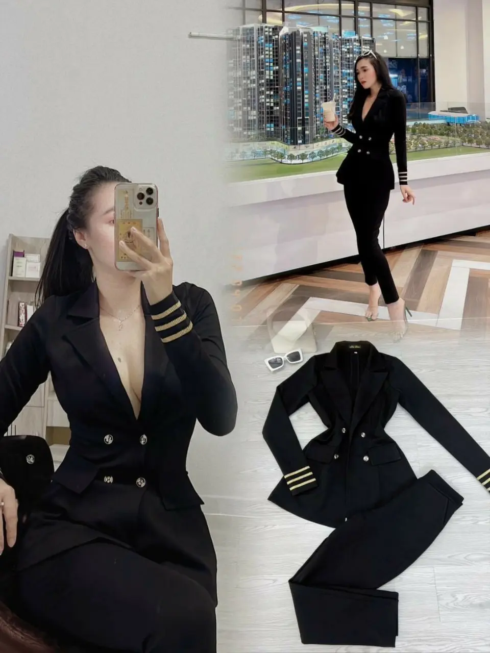 Set vest chất liệu tuyết mưa kèm quần ống côn tay dài