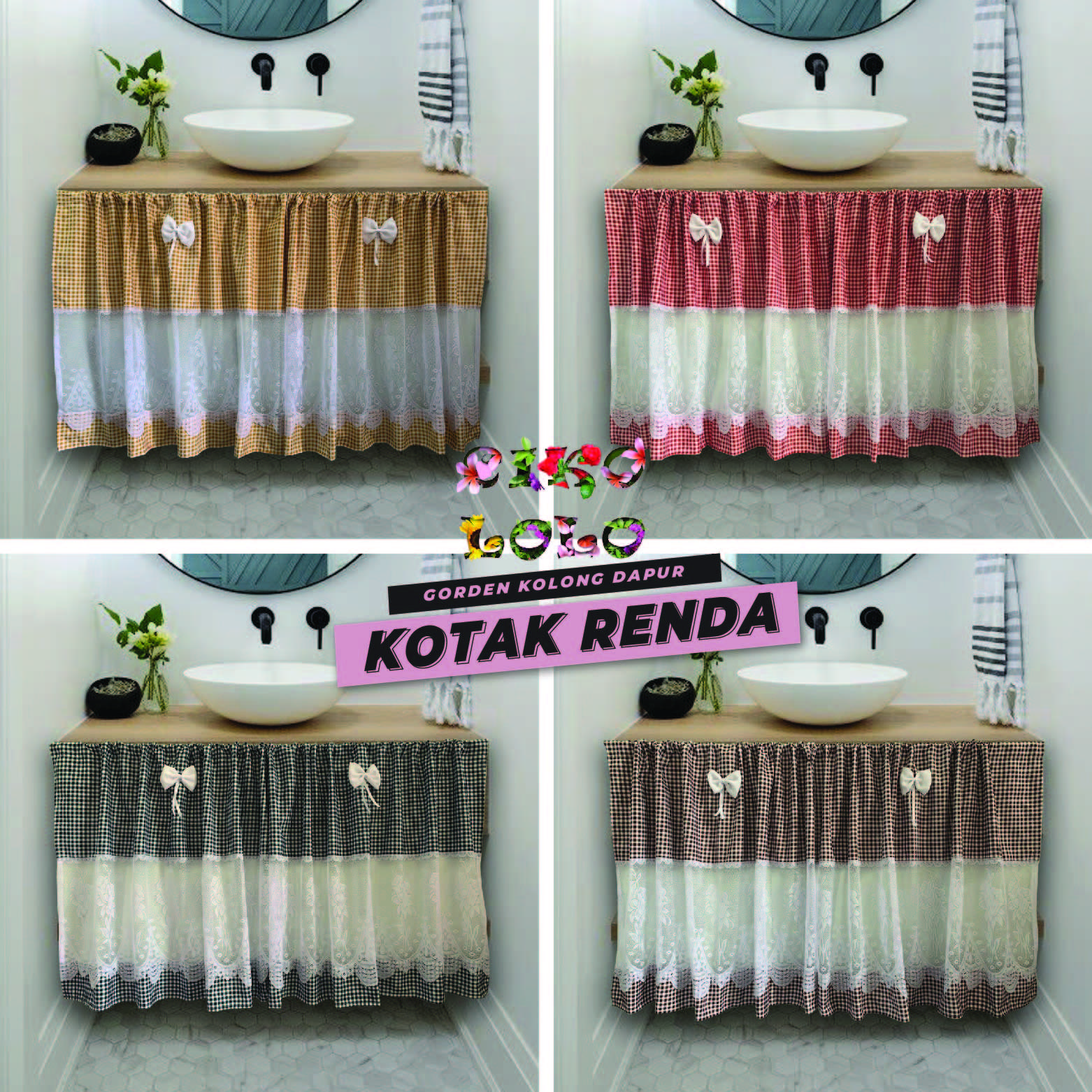Gorden Kolong Dapur Kotak Renda Tengah Pita