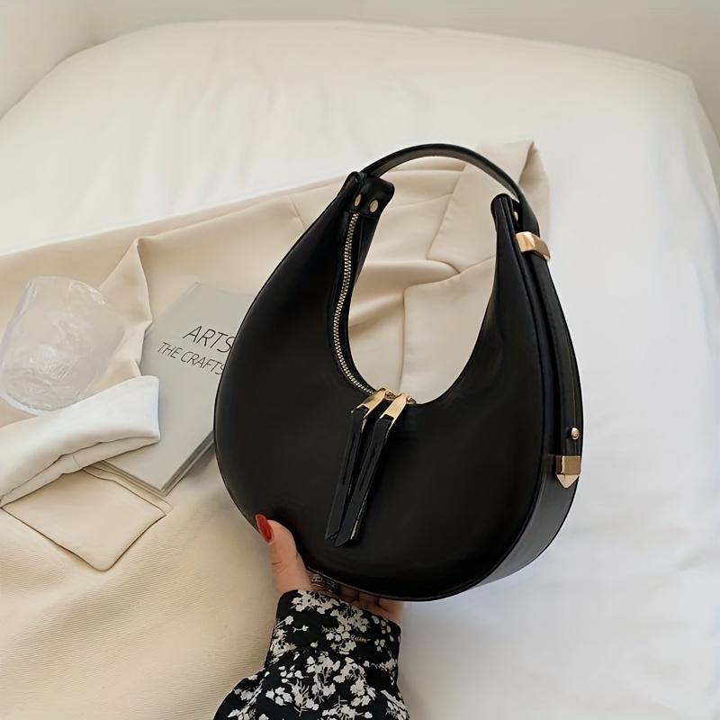 Classic Design Ladies Crossbody Shoulder Bag Textured And Atmospheric Ladies Bag Simple Zipper Solid Color Crescent Bag Large Capacity Retro Handbag PU Leather Underarm Bag 7