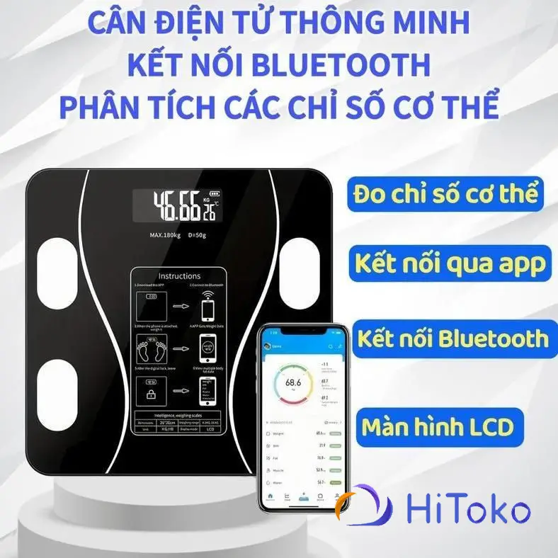 Cân điện tử 18 chỉ số kết nối bluetooth điện thoại, Cân Điện Tử Sạc USB Kết Nối Bluetooth Phân Tích Chỉ Số Cơ Thể Tặng kèm cáp sạc