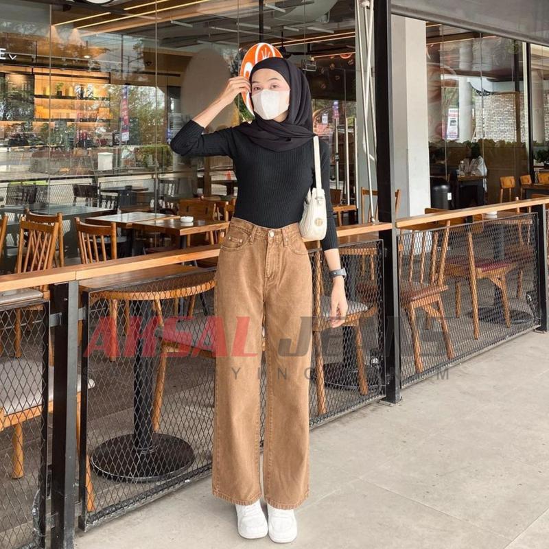 Product Introduction of Celana Kulot Jeans High Waist Wanita Loose Highwaist Straigh Terbaru Aksal Jeans 1