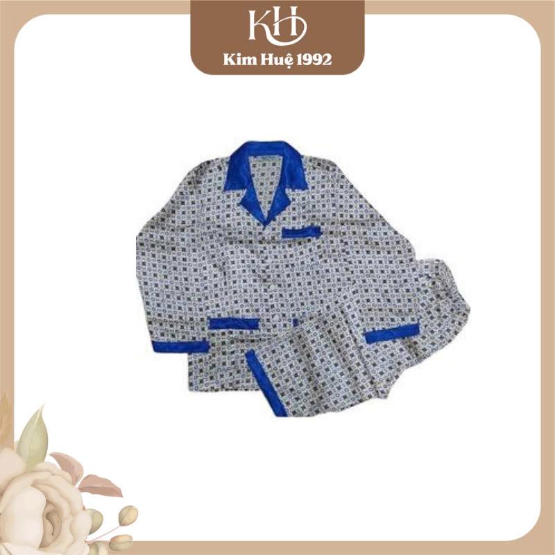 Bộ pijama phi bộ ngủ nam trung niên họa tiết dài tay, chất liệu phi bóng [ẢNH THẬT] Kem Nhung Kem Nhung Tim 0